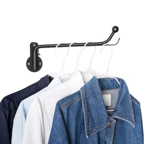 Mkono Wall Mounted Drying Rack Laundry Clothes Hanger with Swing Arm Space Saving Metal Hanging Valet Rod for Laundry Closet Organizer Bathroom Bedroom, 1 Pack, Black