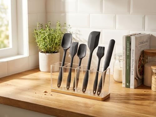 Wisem 6 Parça Profesyonel Silikon Spatula Seti – Isıya Dayanıklı, Yanmaz Yapışmaz Mutfak Gereçleri – Pasta, Kek ve Yemek Yapımı İçin BPA İçermez, Tek Parça Hijyenik Tasarım (Siyah) - Görsel 5