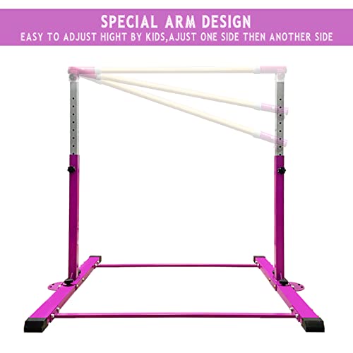 BYBAG Gymnastics Kip Bar,Horizontal Bar with Rings for Kids for Girls,No Wobble Gymnastic Equipment for Home Training,3' to 5' Adjustable Height,Gymnasts 1-4 Levels,300 lbs Weight Capacity