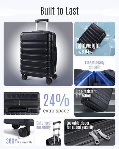 LIGHT FLIGHT Carry On Luggage 22x14x9 Airline Approved, Expandable Carry On Suitcases with Wheels, Lightweight Luggage, Durable Hard Shell 20 Inch Rolling Suit Case for Men Women Travel Black - Image 3