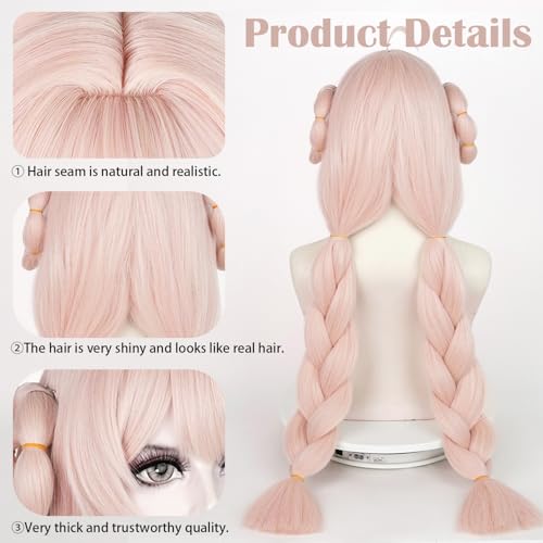 Image of LABEAUTE Pink Cosplay Wig for Men Woman Braided Cosplay Wigs with Bangs and Clips Anime Heat Resistant Hair for Party and Halloween