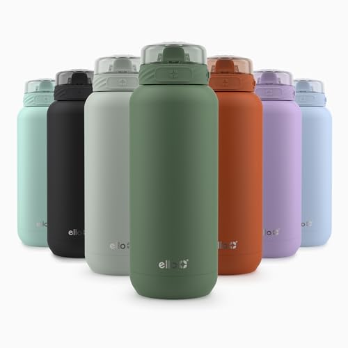 Image of Ello Cooper 32oz Stainless Steel Water Bottle Vacuum Insulated with Straw and Carry Handle, Leak Proof Locking Lid with Soft Silicone Spout, Dishwasher Safe, Acorn Squash