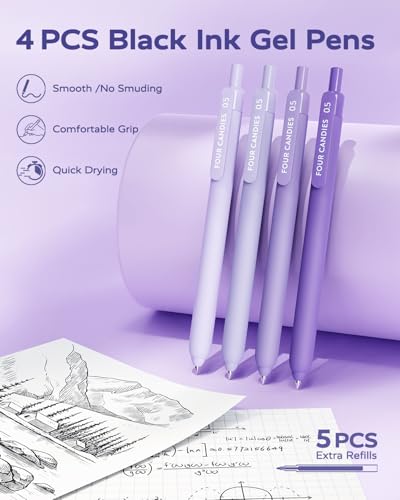 Image of Four Candies Aesthetic School Supplies, Gel Pens with Black Correction Tapes, Pastel Highlighters, Mechanical Pencils, Sticky Notes, Bible Study Supplies, Stationery with Case, Purple