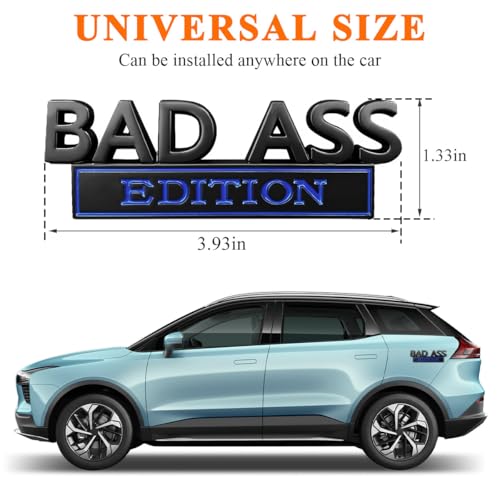 Image of Wevdn Car Bad Ass Edition Emblem, 3D Raised Funny Bad Ass Edition Metal Sticker Fender Badge Decal, Self-Adhesive Bad Ass Tailgate Hood Auto Body Decor, Exterior Car Accessories (Black&Blue)