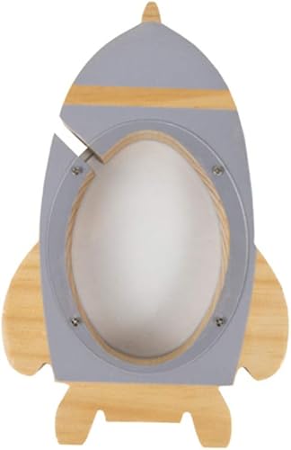 Exceart Alcancía de madera con forma de cohete transparente para monedas, caja de almacenamiento, maceta de cambio, adorno de escritorio para niños,