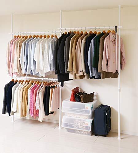 山善 突っ張りハンガーラック 衣類収納 幅160-292cm 耐荷重 90kg トリプル コーナーにも 大容量 縦横伸縮 引っ掛け棒付属 組立かんたん 工具不要 ホワイト WJ-795R