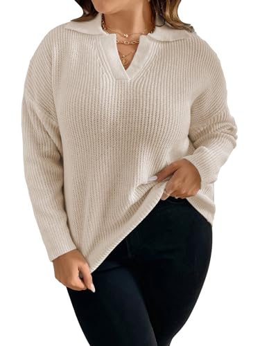 Buy GORGLITTER Women's Plus Size Ribbed Knit V Neck Drop Shoulder