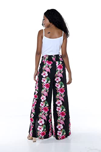 Lady High Slit Wide Leg Pants in Tropical Pink Line Floral2