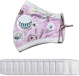 Kids Mask+10pcs Filters (Cartoon Mask Random for Girls) Activated Carbon Filters Dustproof Anti Pollution Washable Cotton for Children Outdoor Activities