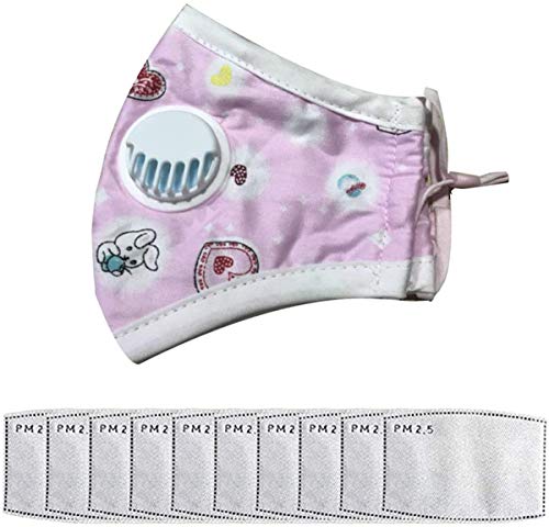 Kids Mask+10pcs Filters (Cartoon Mask Random for Girls) Activated Carbon Filters Dustproof Anti Pollution Washable Cotton for Children Outdoor Activities