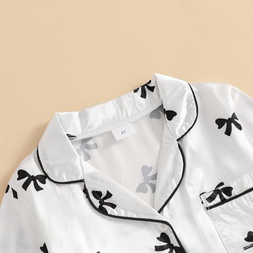 Qiylii Children Girls Satin Pajamas Soft Tie-Up Bowknot Ruffle Trim Silk Pajamas Kids Button-On Pjs Holiday Pajama Size 4-123