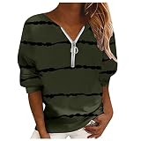 Chemisier Madame Conceptions Chemisier De Plage Rayée Coton Doux Confortable Découpe Blouse Ado Nouvelles Années Zip Manche Longue Col en V Armée Verte