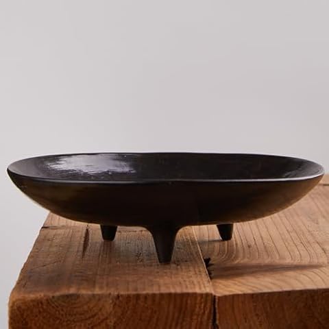 ACKEIVTO Ceramic Fruit Bowl,7.8” Pedestal Bowl, Japanese Style Decorated Fruit Tray for Kitchen Counter and Dining Table Bread and Salad Bowl with Feet (black) Cover