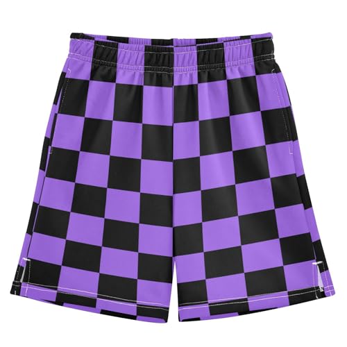 J JOYSAY Black Red Buffalo Plaid Check Boys Athletic Shorts Kids Youth Casual Shotrs with Elastic Waistband Pockets