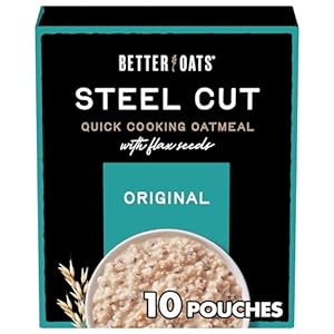 Better Oats Original Steel Cut Oatmeal Packets, Original Flavor,Instant Oatmeal Packets with Steel Cut Oats and Flax Seeds, Quick Oatmeal Pouches Ready in 2.5 Minutes, Box of 10 Pouches (Pack of 6)