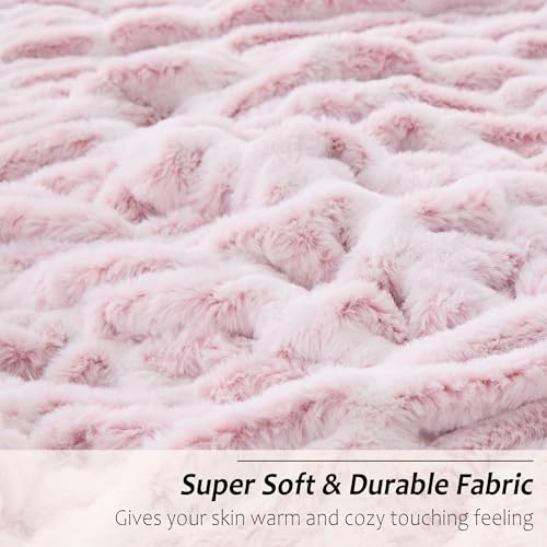 Viviland Faux Fur Throw Blanket for Bed Couch Sofa - Soft Cozy Furry Warm Throw - Comfy Shaggy Blanket - Machine Washable - Light Pink Fuzzy Plush Throw - 50"× 60" by Viviland - Image 3