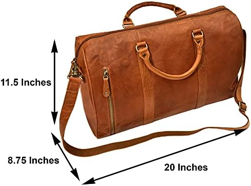 Zinda Genuine Leathers Travel Overnighter Duffel Bag Luggage Weekender Large Gym Bag Unisex (Cognac) 7 Zinda Genuine Leathers Travel Overnighter Duffel Bag Luggage Weekender Large Gym Bag Unisex (Cognac)