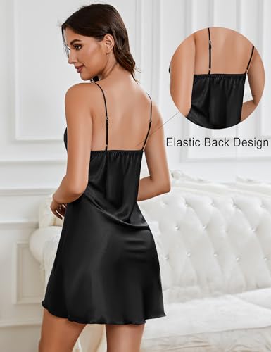 Marvmys Womens Satin Chemise Lingerie Sexy Nightgown Silk Slip Dress Sleepwear Mini Nighty Black thumb #2