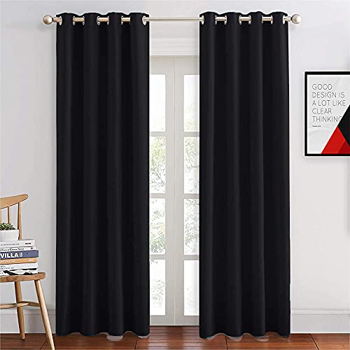 Image of JUPON Energy Saving Blackout Silk Curtains for Bedroom with 3 Layers Weaving Technology, (W 54 inch X 108 inch L - Black)