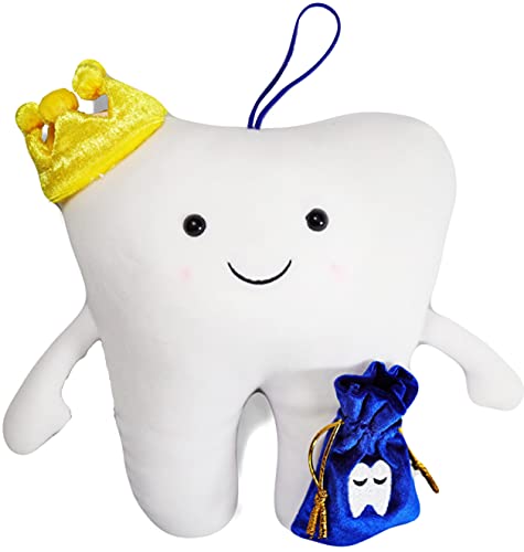 Lullaby comfort - Tooth Fairy Pillow with a Velvet Pouch Tooth Holder in The Front and a Large Pocket in The Back (Blue)
