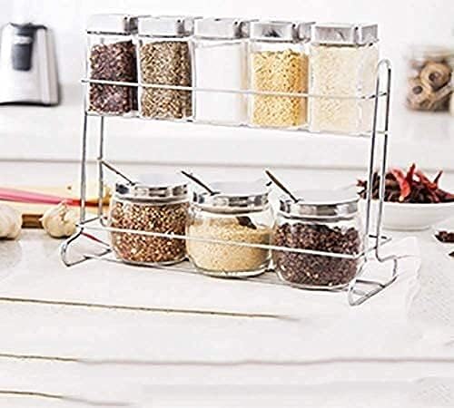 ガラス調味料ボックス、収納容器調味料瓶、ステンレス鋼の蓋とクロムメッキベース、8個セット スパイスボックス XINRUIBO (Co