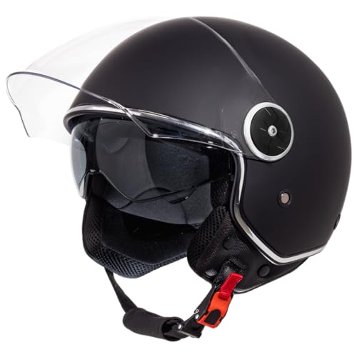 VINZ Tobia Jethelm mit Doppelvisier | Roller Helm mit Sonnenblende | In Gr. XS-XXL | ECE 22.06 Zertifiziert | Motorradhelm mit Visier |Viele Farben Erhältlich - Matt Schwarz