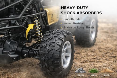 Image of Prime Brands Rock Crawler with HD Video Camera & Mobile App Control, 60+ Ft Range, Mist Spray Off-Road Truck, Rechargeable with Type-C Port, Shock Absorber All Terrain Toy Car with Gun Remote (Golden)