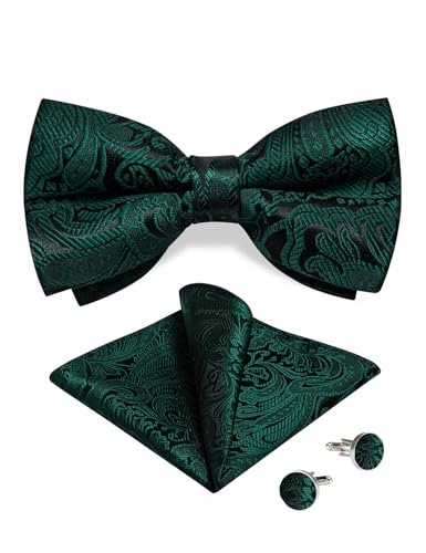 Image of DiBanGu Paisley Pre-Tied Bow Ties for Men Silk Adjustable Bowtie and Pocket Square Cufflinks for Wedding Party