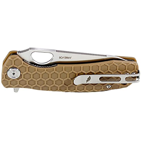 Western Active Honey Badger Leaf Pocket Knife For Men And Women - Folding Pocket Knife With Clip, Outdoor Camping Knife, Lightweight Pocket Knife, Folding Knife - Small Tan #TOP3