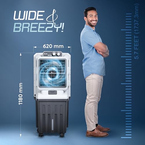 Image of SUMMERCOOL Solitaire Tower Air Cooler with Wheel | Automatic Water inlet | Auto Swing | 30ft Air Throw | Inverter Compatible | Honey Comb | 12 inch Fan | Ideal for Living Room | 75Ltr tank