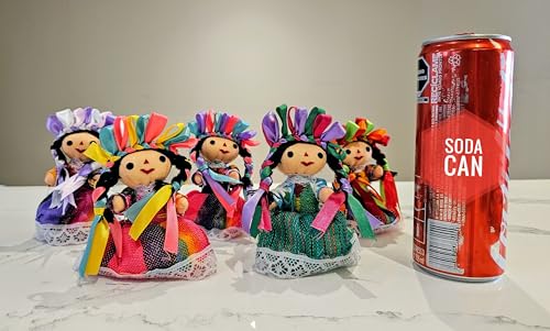Paquete de 6 muñecas artesanales mexicanas de tela miniatura 5