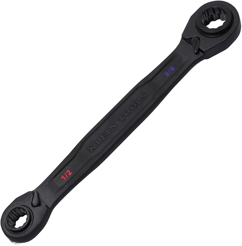 KLEIN TOOLS 68215 Llave de trinquete reversible 4 en 1, llave de caja, tamaños hexagonales SAE 1/2, 9/16, 5/8, 3/4 pulgadas, trinquete de 90 dientes, diseño de paso