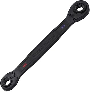 KLEIN TOOLS 68215 4-in-1 Reversible Ratchet Wrench, Box Wrench, SAE Hex Sizes 1/2, 9/16, 5/8, 3/4-Inch, 90-Tooth Ratchet, Pass-Through Design