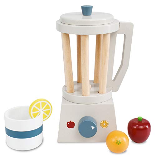 Little Log Standmixer Kinderküche aus Holz, mit abnehmbarem Deckel, Haltegriff und Knopf, inkl Obst.