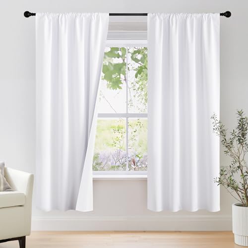 NICETOWN Bedroom 100% Blackout Curtains, 2 Panels, 42 by 72, Snow White, Window Treatment Rod Pocket Curtains/Drapes for Bedroom