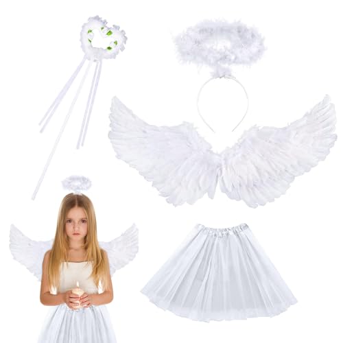 LETTERASHQP Disfraz de ángel para niños, disfraz de Halloween, disfraz para niños, niñas, disfraz de ángel, halo y varita mágica para Halloween, carnaval, cosplay, fiesta