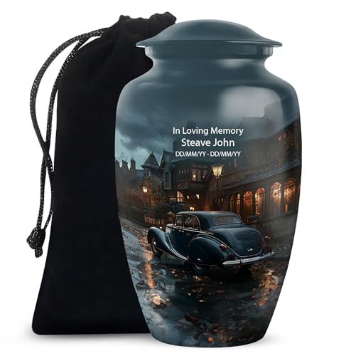 Image of Personalized Car - Funeral Urns For Adult Ashes Women - Large Burial Urn For Human Ashes Adult Male - Cremation Urns For Men - 10 Inch - Large With Velvet Bag - Memorial Urns For Human Ashes