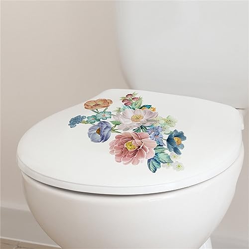 Calcomanías de flores para tapa de inodoro autoadhesivas vinilo extraíble baño estilo 3 6
