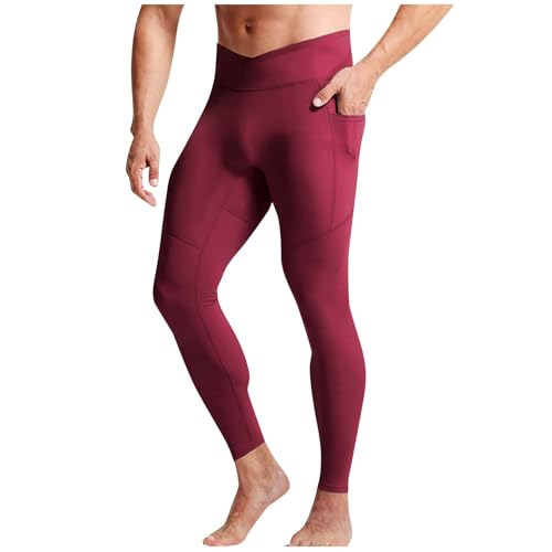 High Waisted Leggings with Pockets for Men Stretch Yoga Pants Full Length Skinny Pant Legging for Hiking Workouts