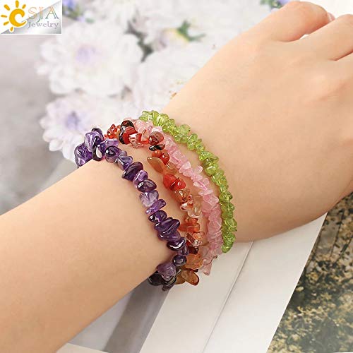5 Pcs Natural Gemstone Chakra Crystal Healing Chip Stretch Bracelets,Gemstone Polished Irregular Crystals Stone Reiki Yoga Chipped Gravel Bead Jewelry Accessories #TOP4