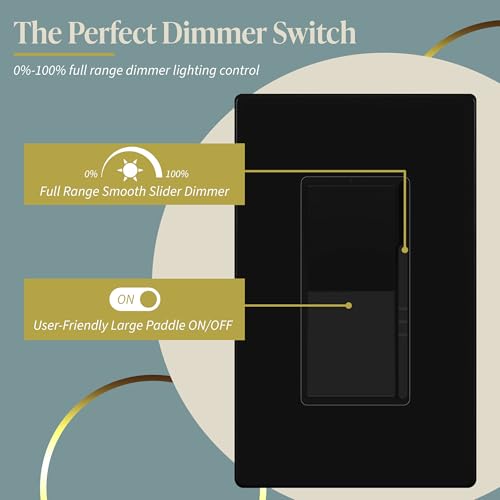 Image of TOPGREENER Kalide Dimmer Light Switch, LED Dimmer Switch, Full Range Dimming, Single Pole /3-Way, 120VAC, 60Hz, 300W LED /CFL, Neutral Wire Not Required, Wall Plate Included, Black, 2 Pack