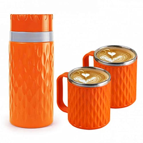 Cello Puro SIP Coffee Set 3 PC Insulated Tuff Flask and Mugs (Orange)