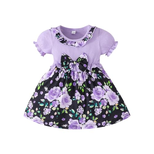 Baby Girl Name Brand Clothes Infant Baby Girl Spring Floral Ruffle Dress Newborn Romper Baby Girl (Purple, 3-6 Months)