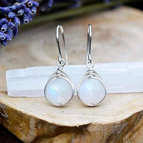 Sdouefos Natural Moonstone 925 Sterling Silver Drop Dangle Earrings Dangle Hoop Earrings Moonstone Lapis Copper Turquoise Rose Quartz Onyx Earrings Dangle Style Sterling Silver For Women #TOP1