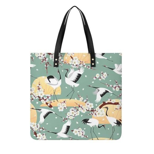 Sac à main shopper oiseaux blancs - Grand tote bag en toile imprimé fleurs