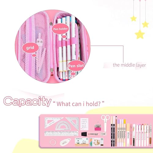 Image of WORSHIPER Plastic Large Capacity with Unicorn Design, Compartment & Zipper Pencil Pouch Combination Lock, Primary School Students Multi-Layer (Unicorn Password Lock Pouch Pink)