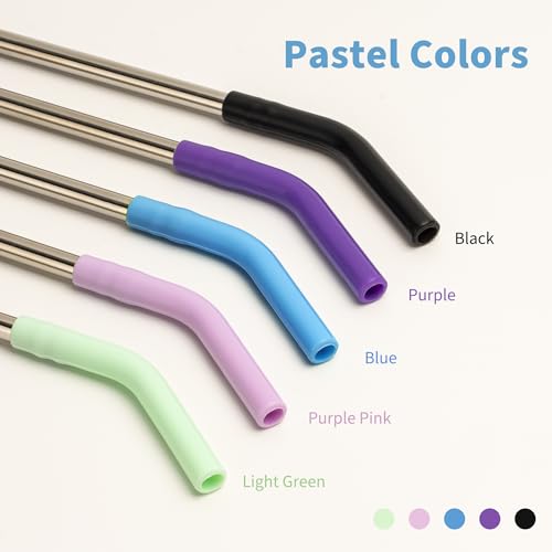 Image of Metal Straws Reusable With Silicone Tips, 9.5 inch Stainless Steel Straight Drinking Straw for Yeti 30 oz Tumbler- 2 Cleaning Brushes & 1 Portable Bag
