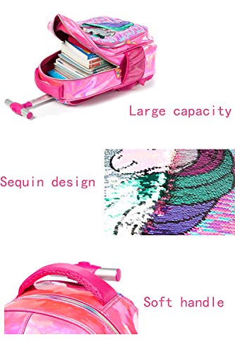 Egchescebo School Kids Rolling Backpack for Girls and Boys With Wheels Trolley Wheeled Backpacks for Girls Travel Bags 3PCS Girls and Boys Backpack With Lunch Box Rose Red
