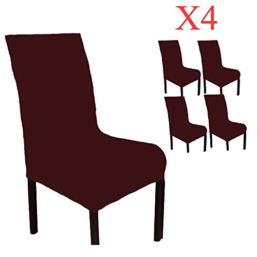 BLUETOP 4PCS Wine Red Dining Chair Covers Wedding Chair Slipcovers Soft Light Spandex