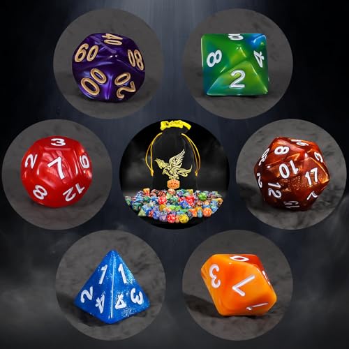 QMAY DND Dice Set, 140PCS Polyhedral Game Dice, 20 Color Double-Colors DND Dice Role Playing Dice for Dungeon and Dragons DND RPG MTG Table Games Dice D4 D8 D10 D12 D20